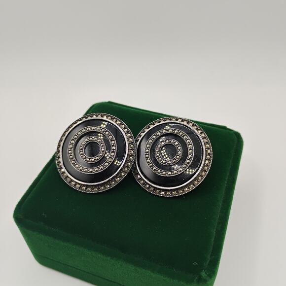 Judith Jack Enamel and Marcasite Earrings in Sterling Silver - Picture 4 of 4